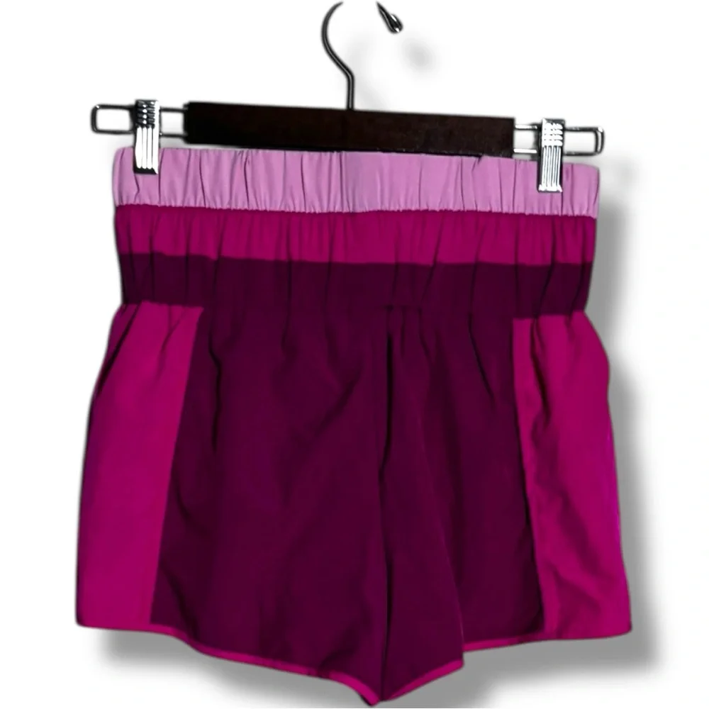 New In Fuchsia and Purple High Stretchy Waist Colorblock Women's Athletic Shorts - Picture 5 of 11